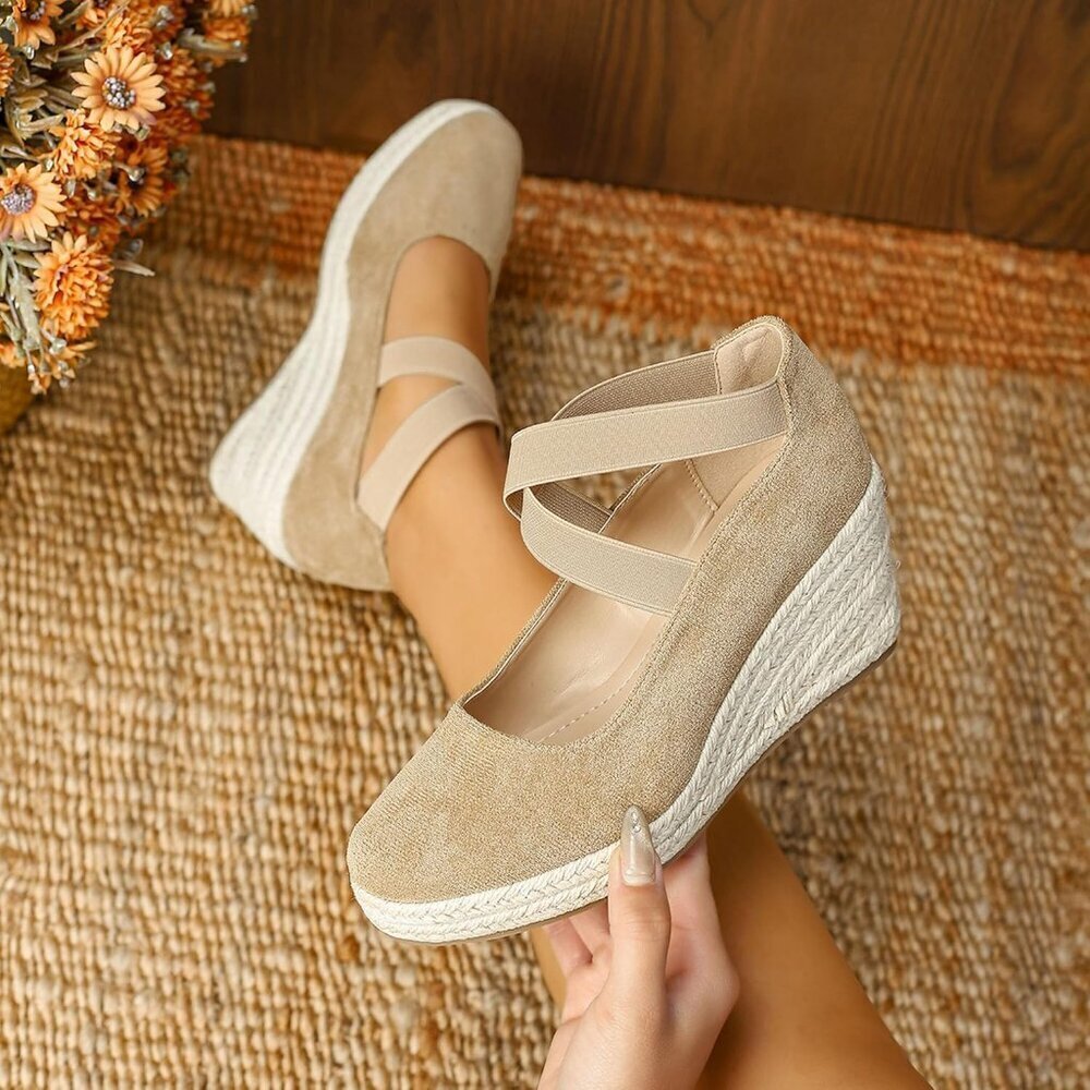 Womens Espadrille Sandals Suede 6.5 Platform Wedge Casual Summer Comfort - Picture 2 of 7